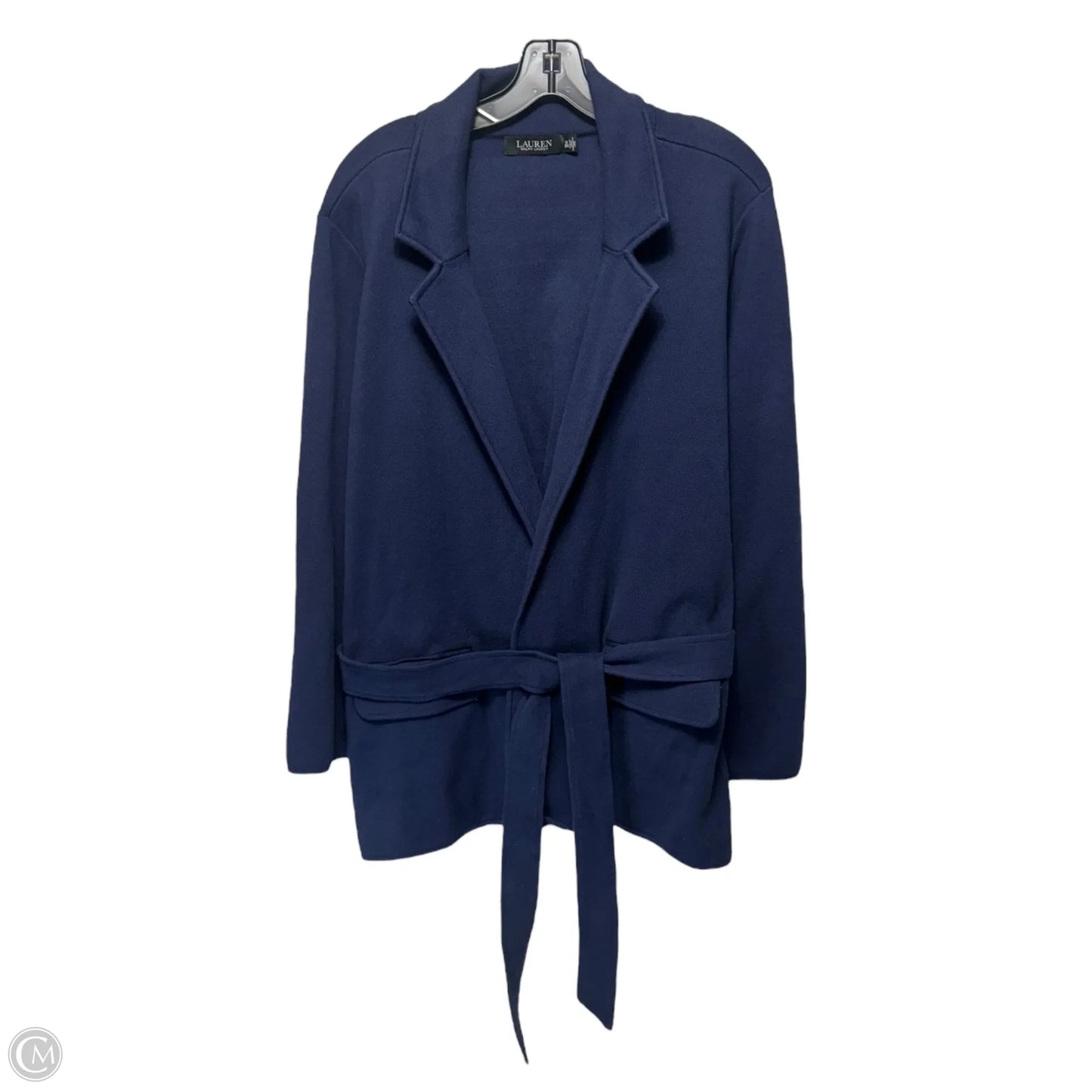 Belted Combed Cotton-Blend Blazer By Lauren By Ralph Lauren In French Navy, Size: 3x