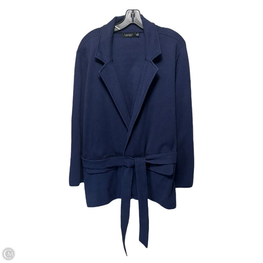 Belted Combed Cotton-Blend Blazer By Lauren By Ralph Lauren In French Navy, Size: 3x