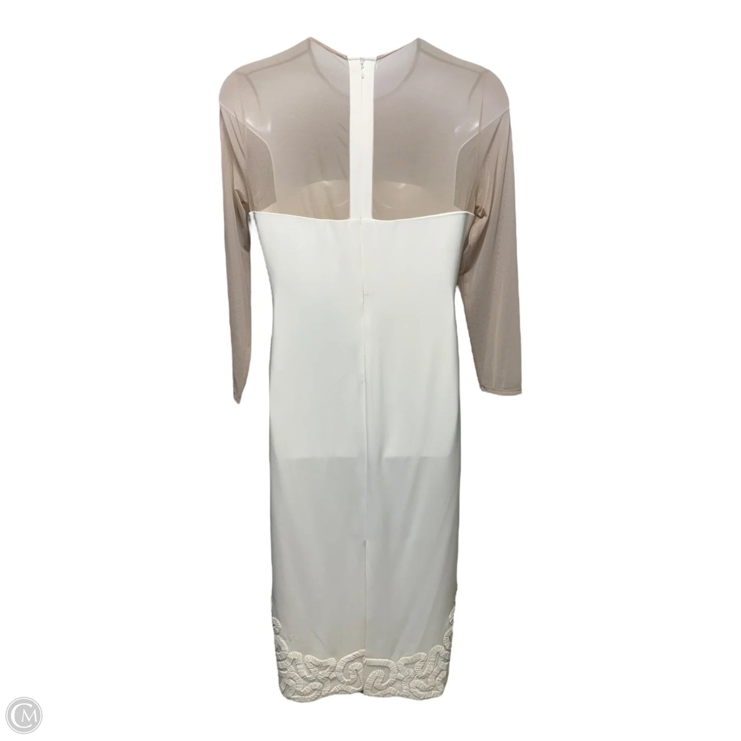 Babe Mesh Long Sleeve Crepe Soutache Full Length Dress By Elizabeth Damrich X Antonio Melani In Cream, Size: 12