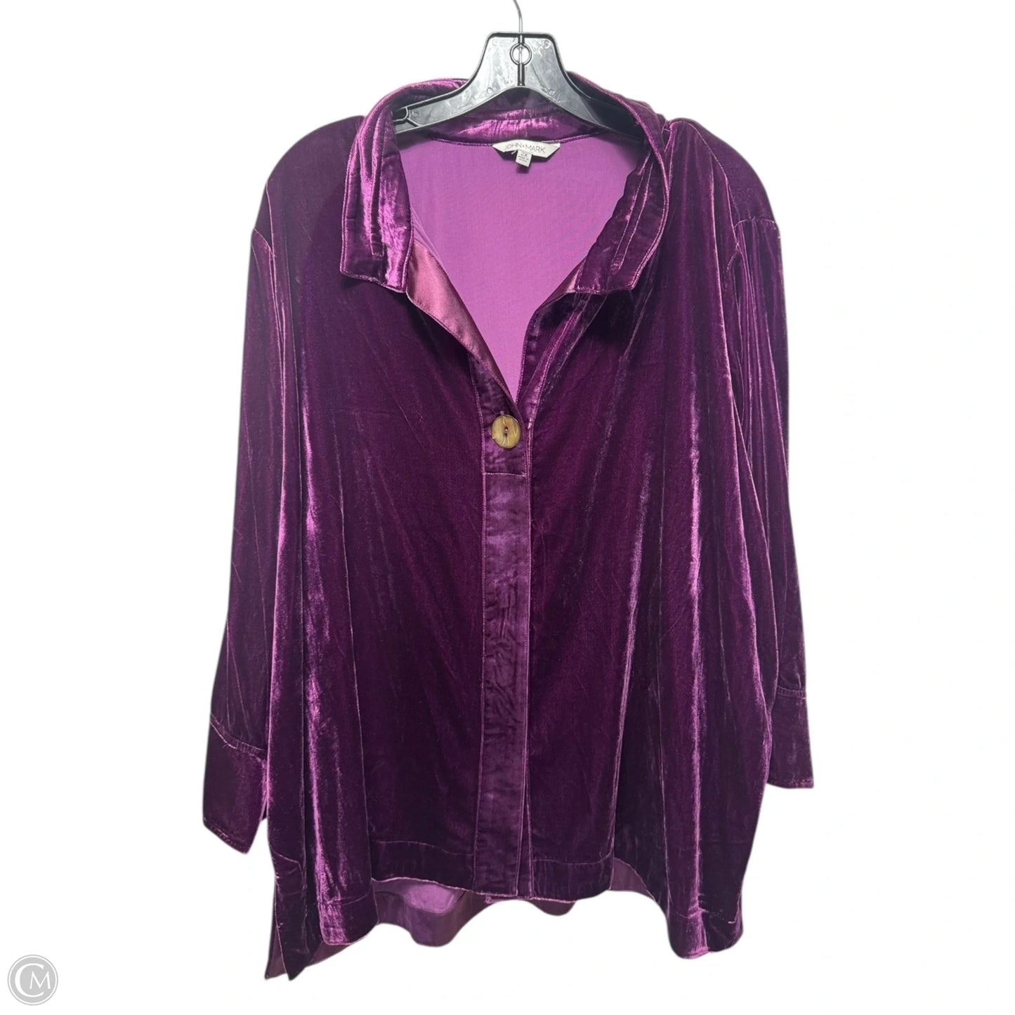 Velvet Top Long Sleeve By John Mark In Purple, Size: 2x