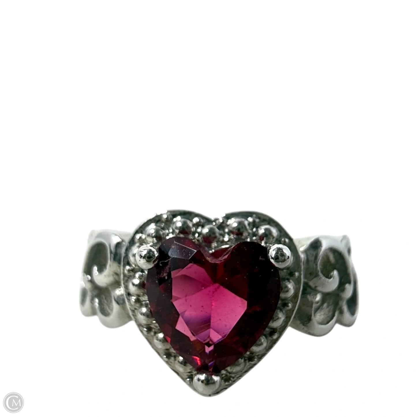 Sterling Silver Red Gemstone Heart Ring, Size: 7