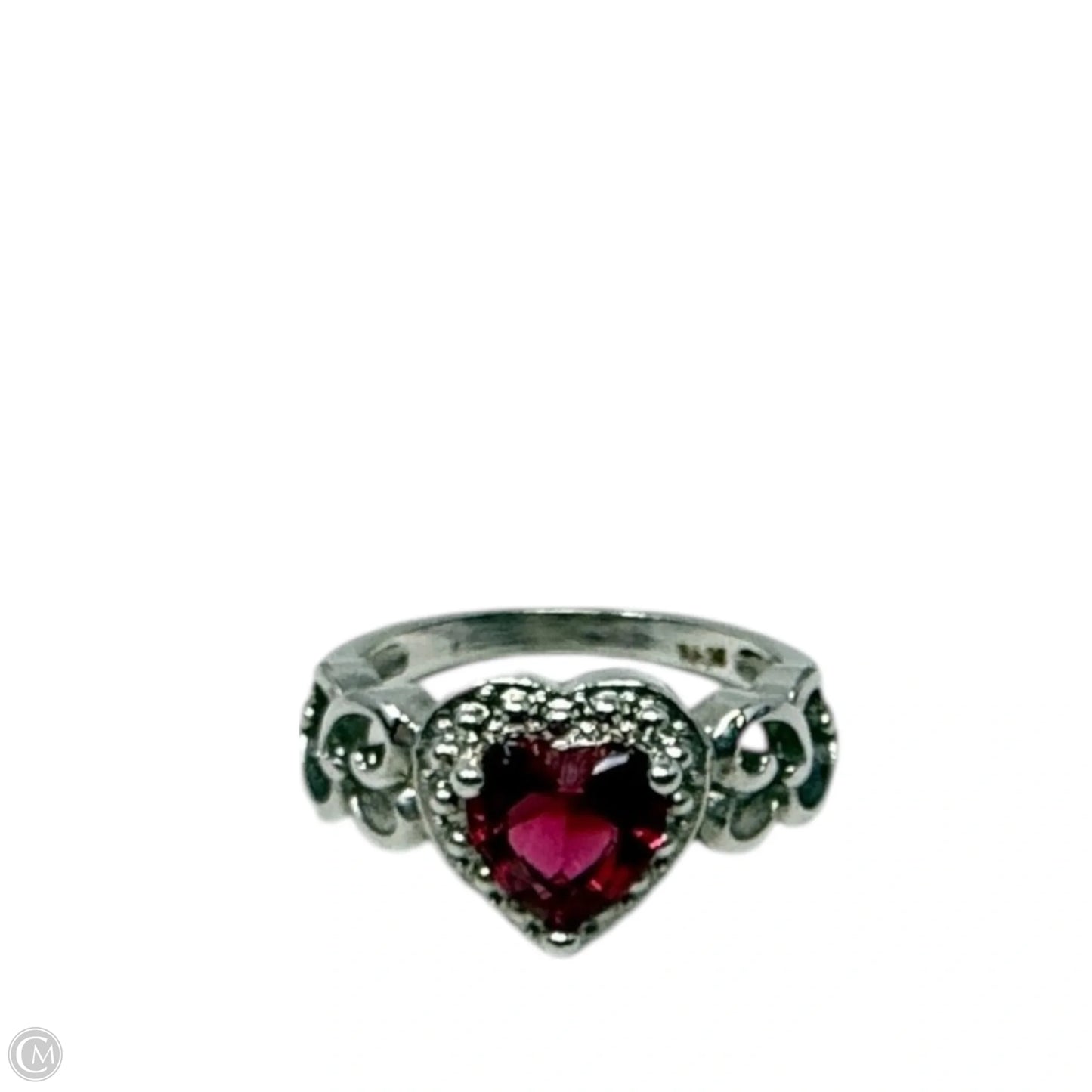 Sterling Silver Red Gemstone Heart Ring, Size: 7