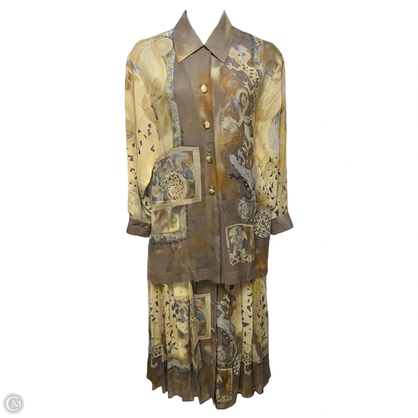 Vintage Pleated Silk Skirt Set 2 Piece By Laurèl In Animal Print, Size: 8