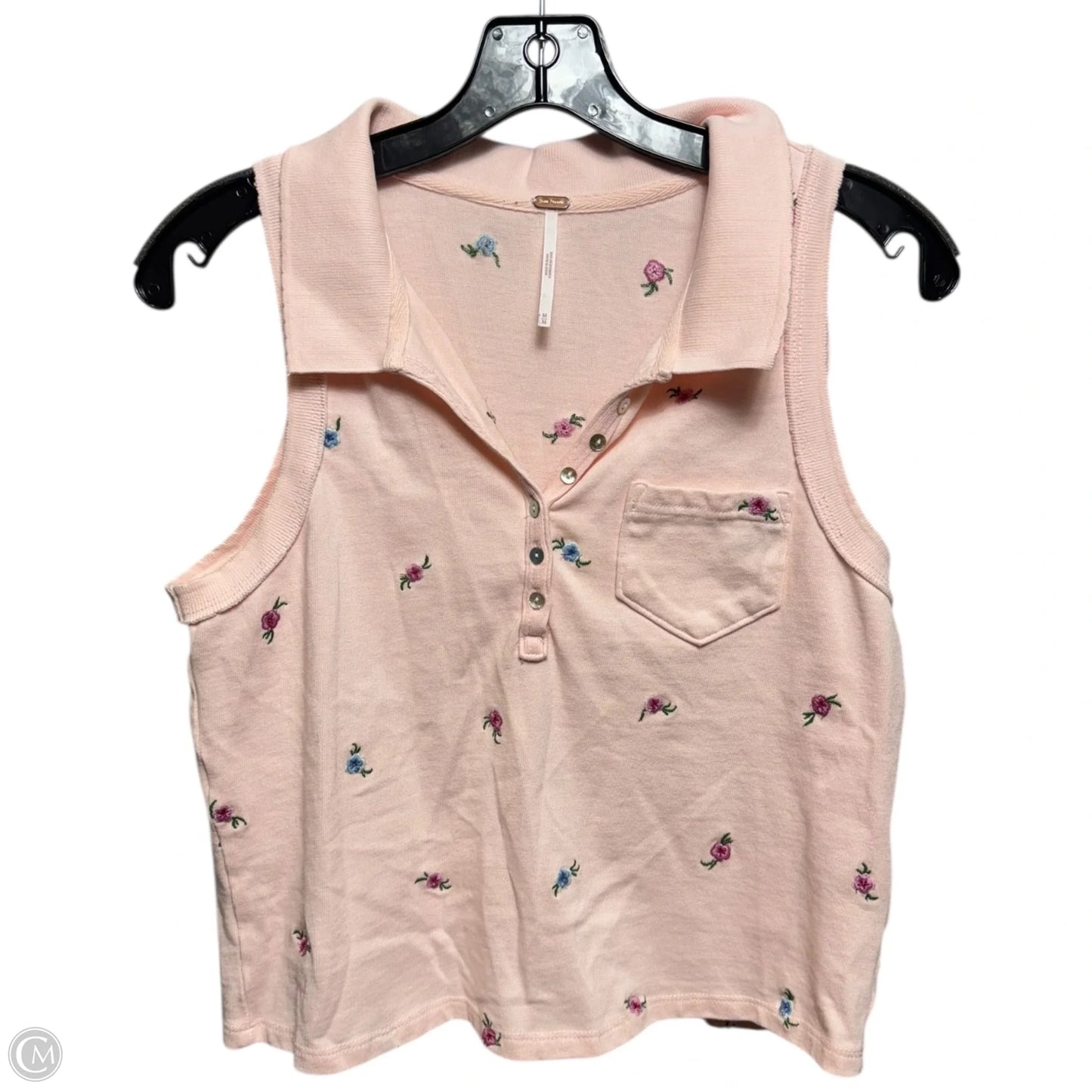 Embroidered Top Short Sleeve By Free People In Floral Print, Size: M