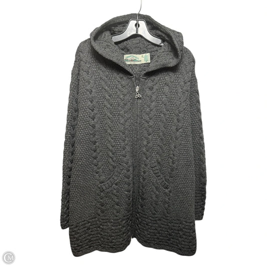 Merino Wool Hooded Sweater Cardigan By Arancrafts In Grey, Size: Xxl
