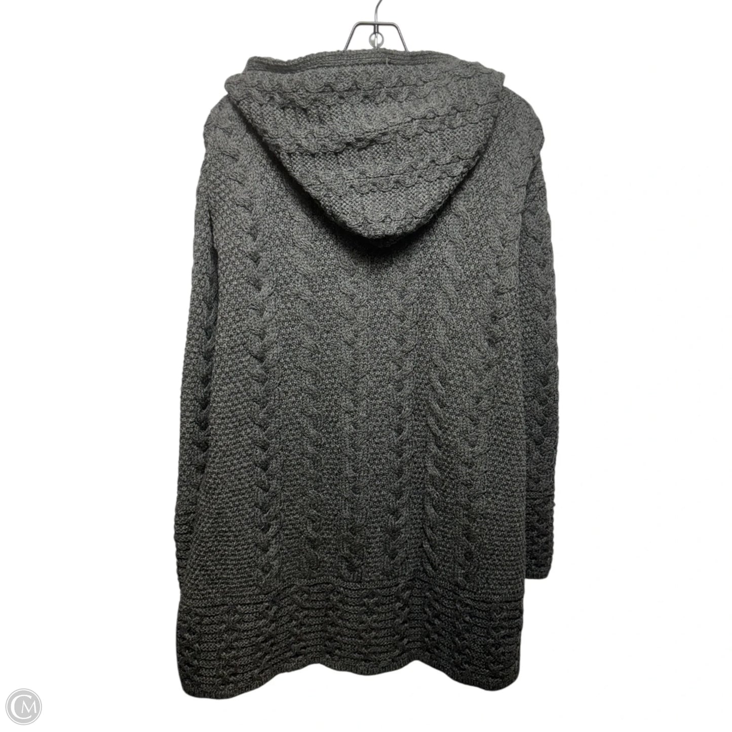 Merino Wool Hooded Sweater Cardigan By Arancrafts In Grey, Size: Xxl