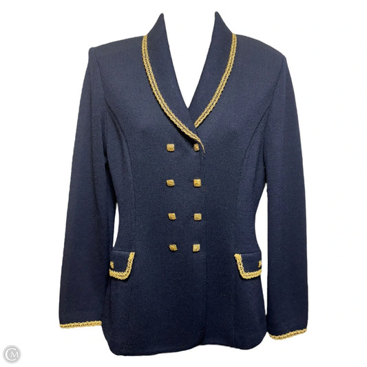 Knit Blazer Luxury Designer By St John Collection In Blue & Gold, Size: 4