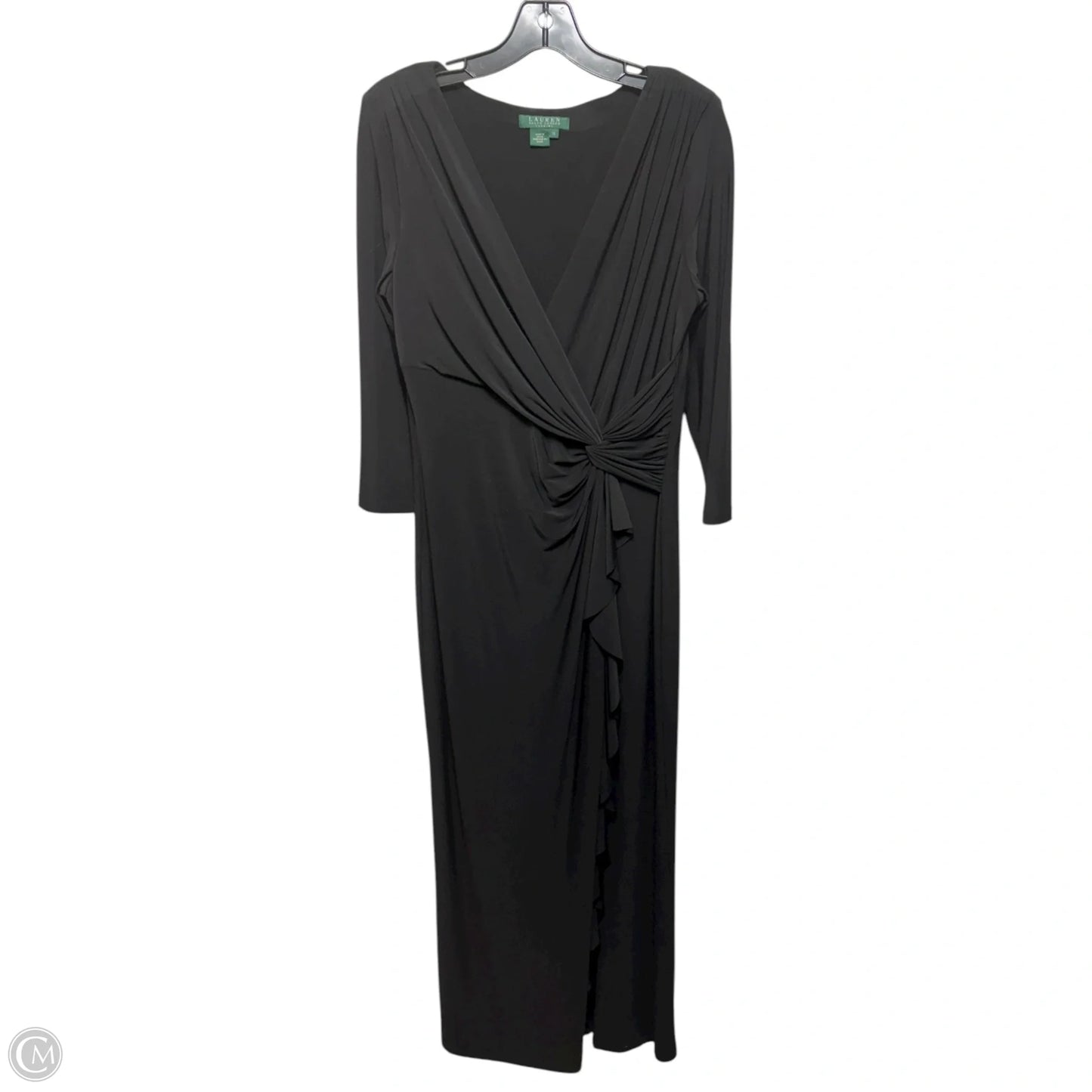 Faux Wrap Twist Front Ruffle Gown By Lauren By Ralph Lauren Evening In Black, Size: 12