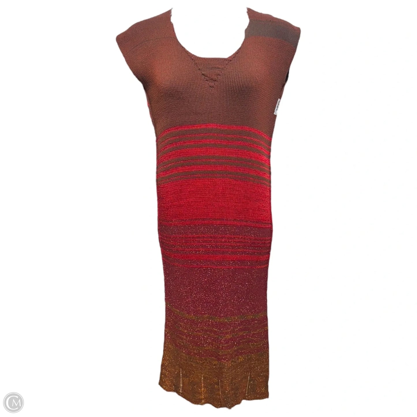 V Rib Sweater Dress By Krel In Brown & Red, Size: One size