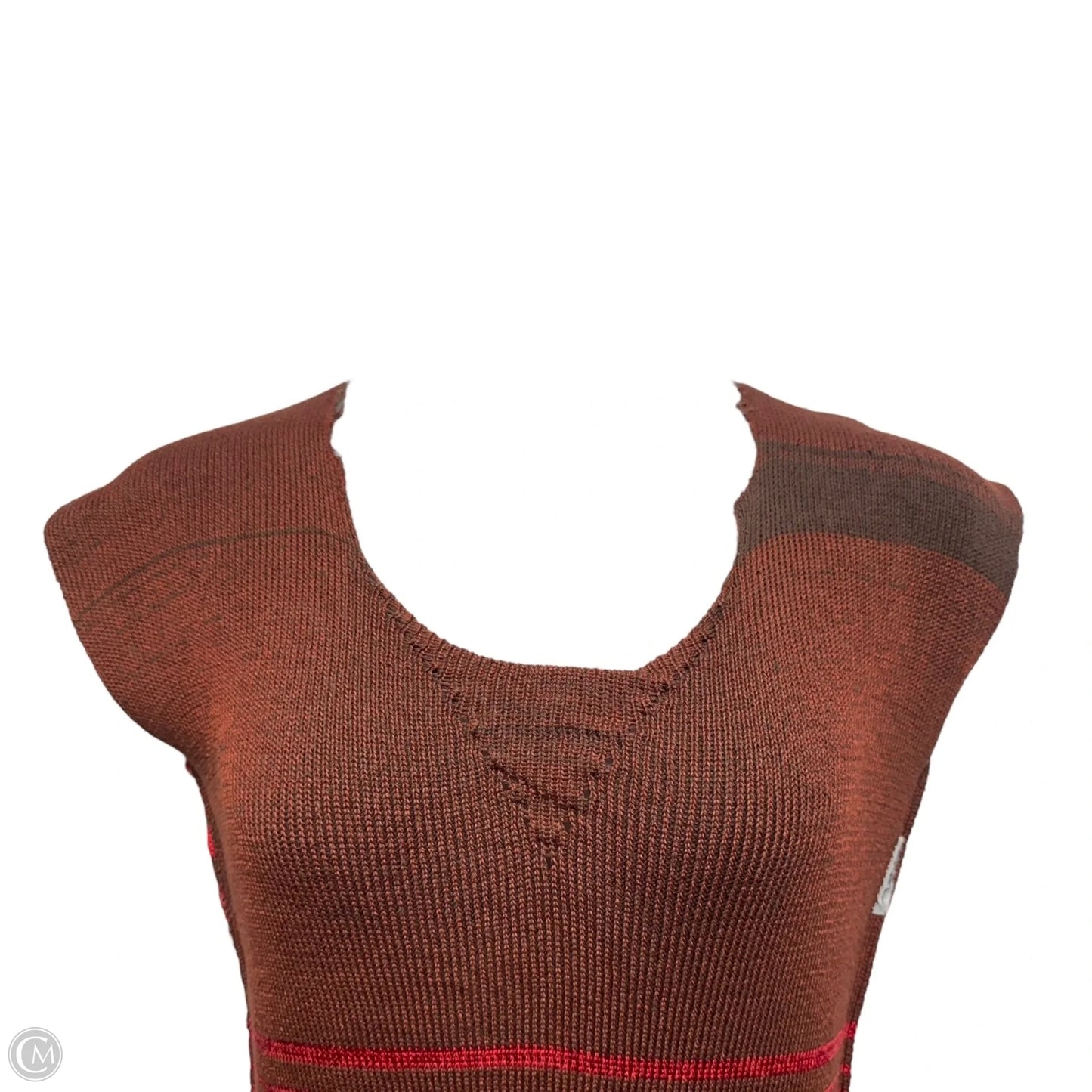 V Rib Sweater Dress By Krel In Brown & Red, Size: One size