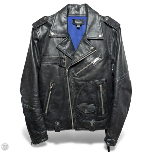 Leather Biker Jacket With Studs By Diesel In Black, Size: M