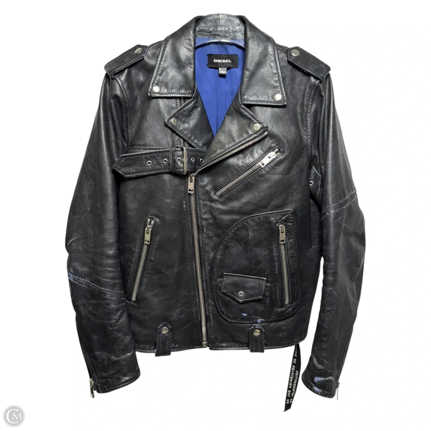 Leather Biker Jacket With Studs By Diesel In Black, Size: M
