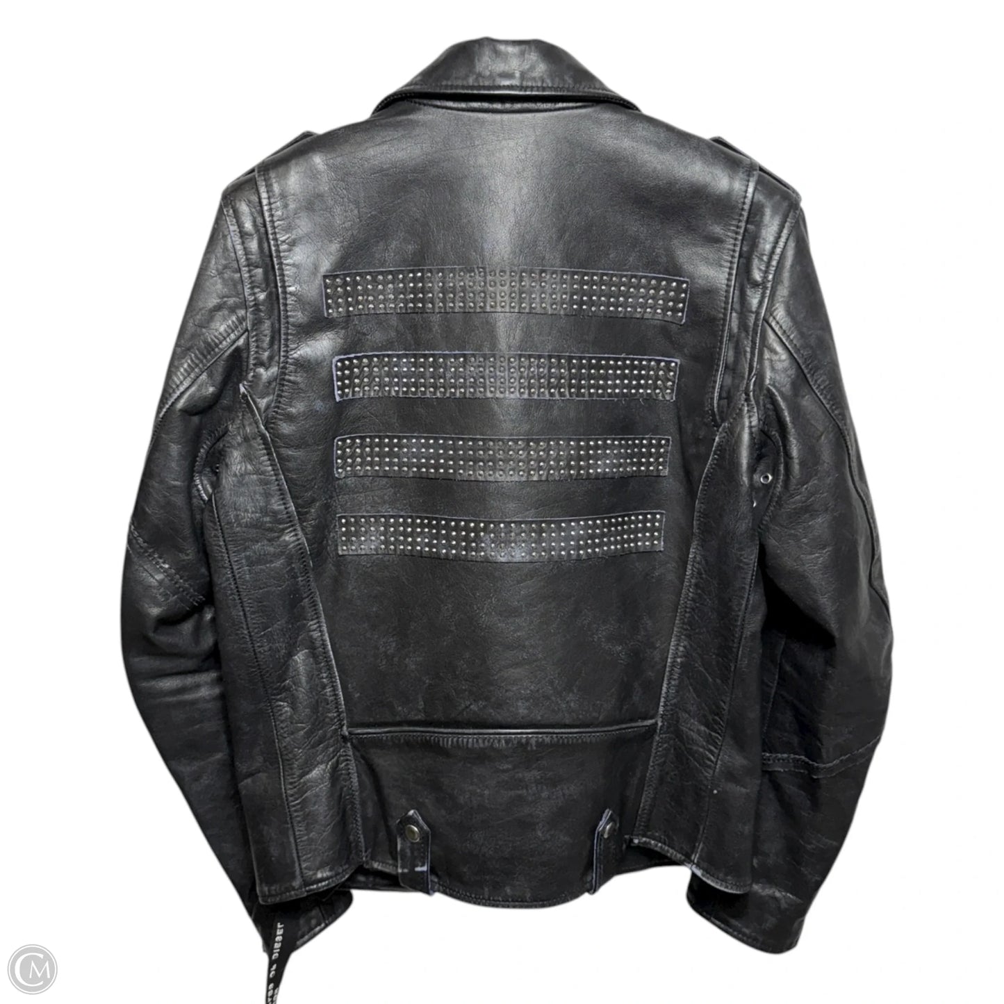 Leather Biker Jacket With Studs By Diesel In Black, Size: M