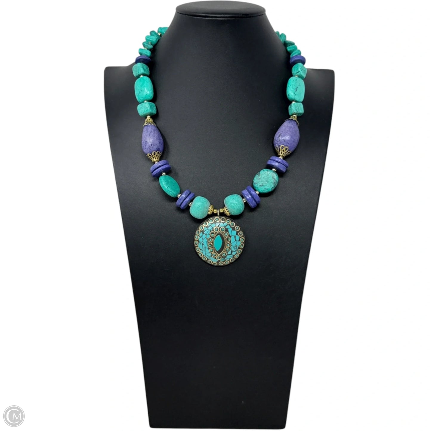 Turquoise & Purple Tone Stone Statement Necklace
