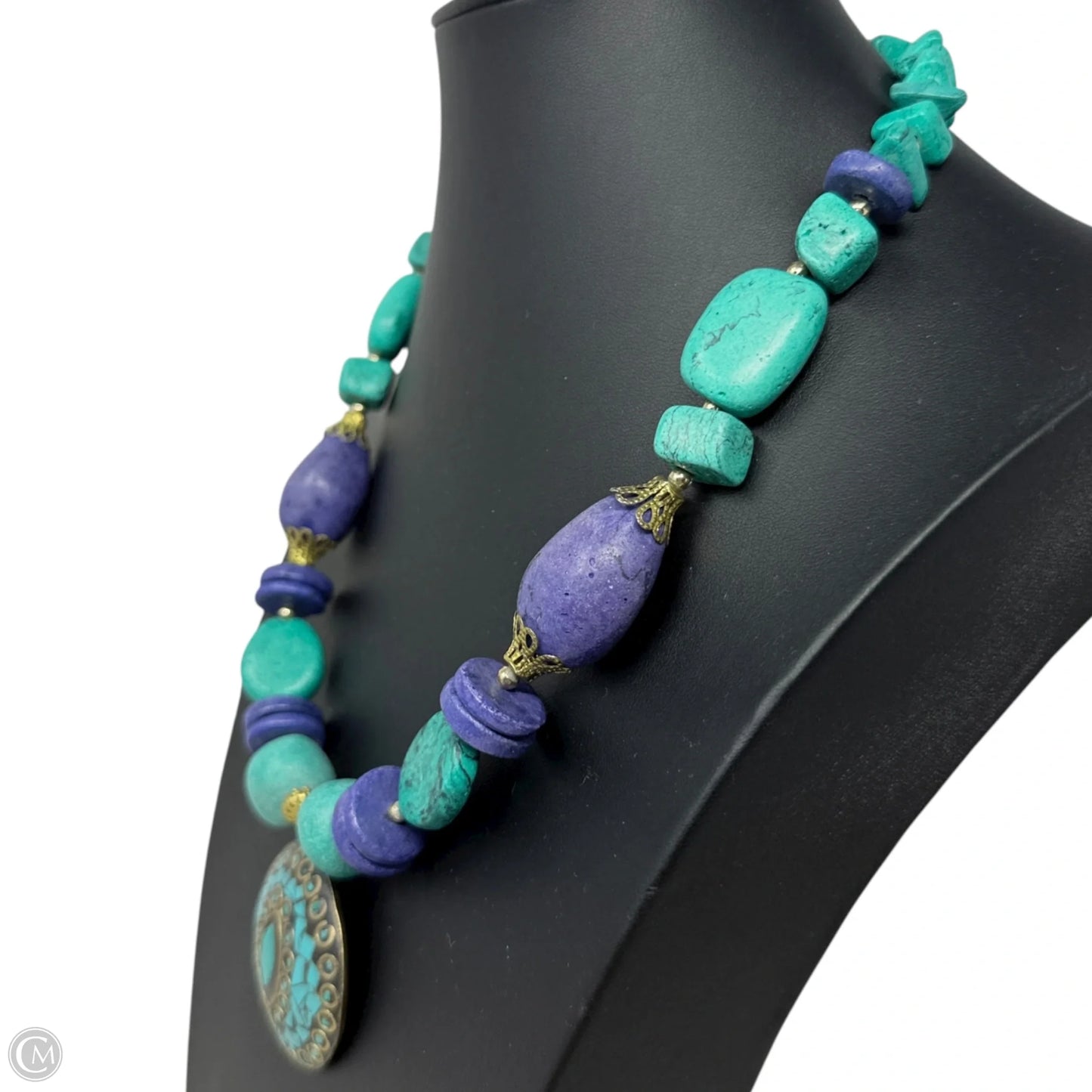 Turquoise & Purple Tone Stone Statement Necklace