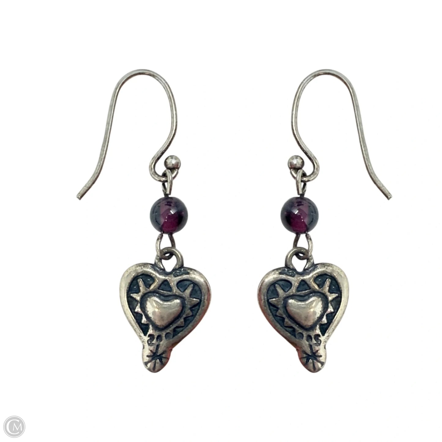 Sterling Silver Beaded Heart Dangle Earrings