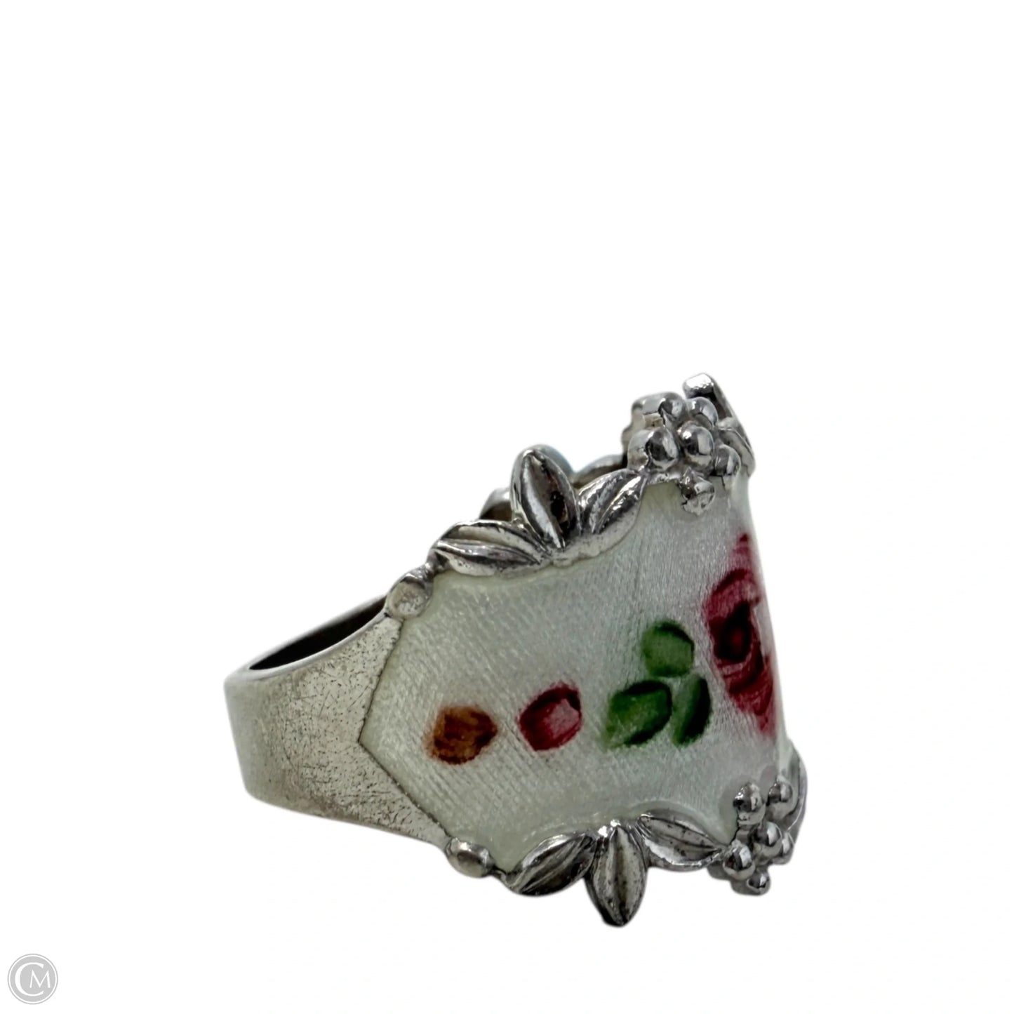 Vintage Sterling Silver Guilloche Enamel Ring By Joseph Esposito, Size: 7