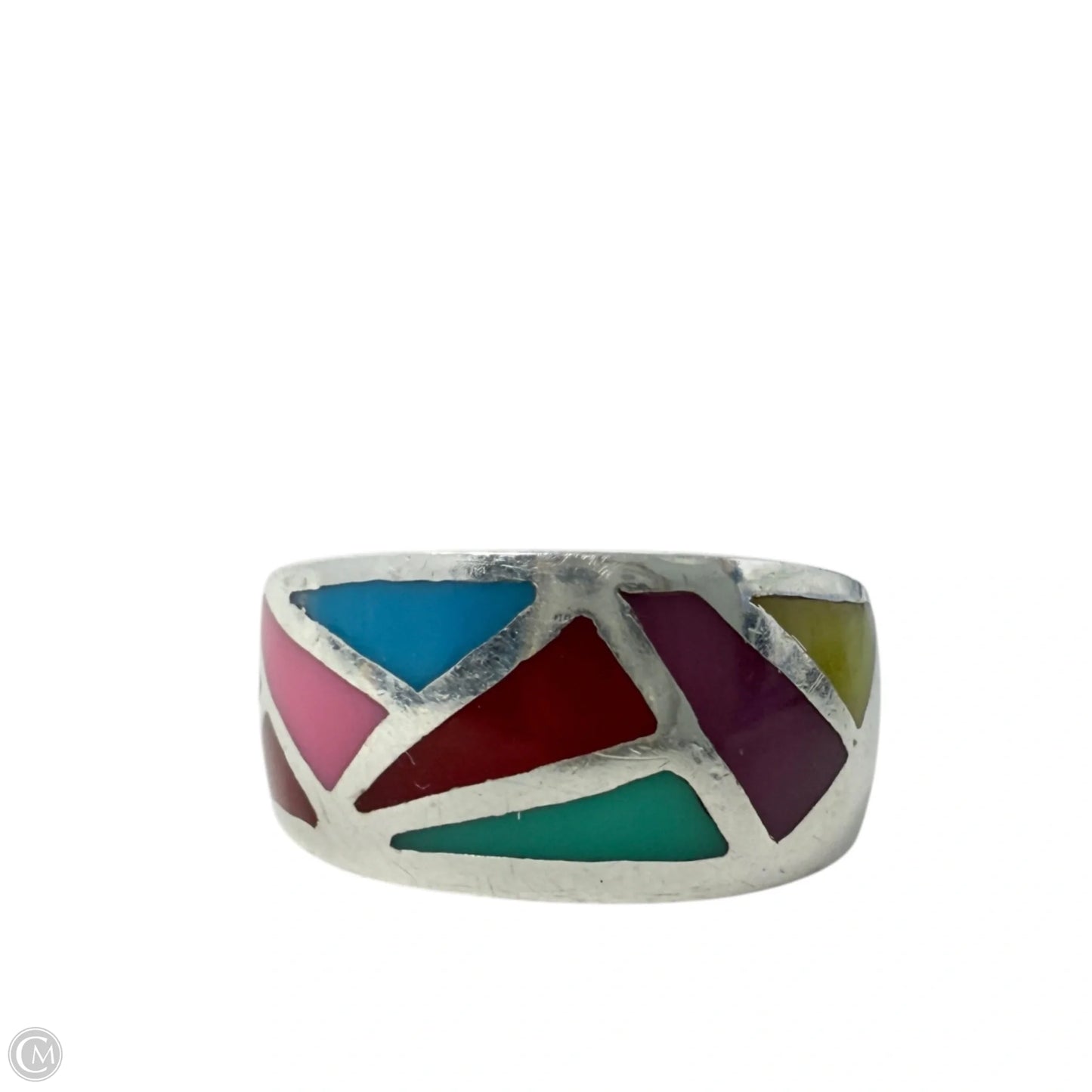 Native Sterling Silver & Multicolor Stone Inlay Ring, Size: 6