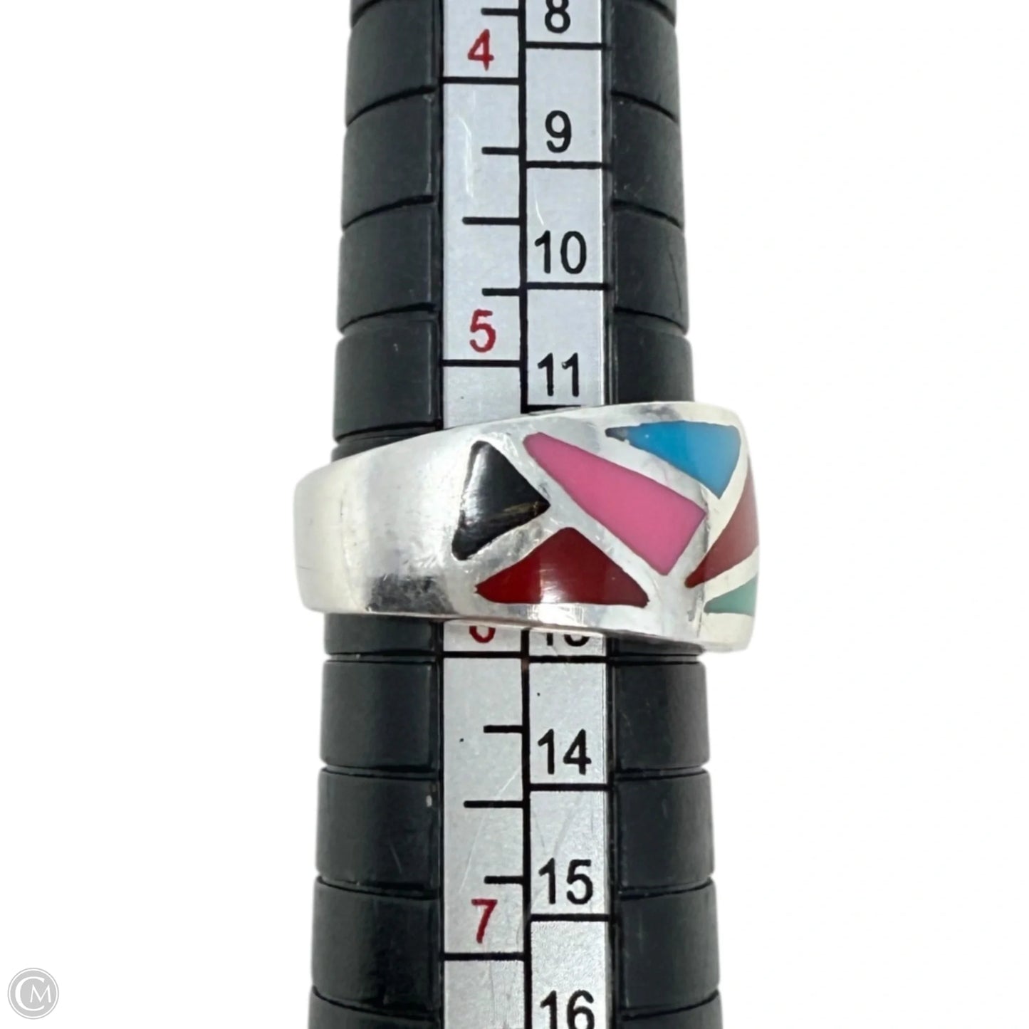 Native Sterling Silver & Multicolor Stone Inlay Ring, Size: 6