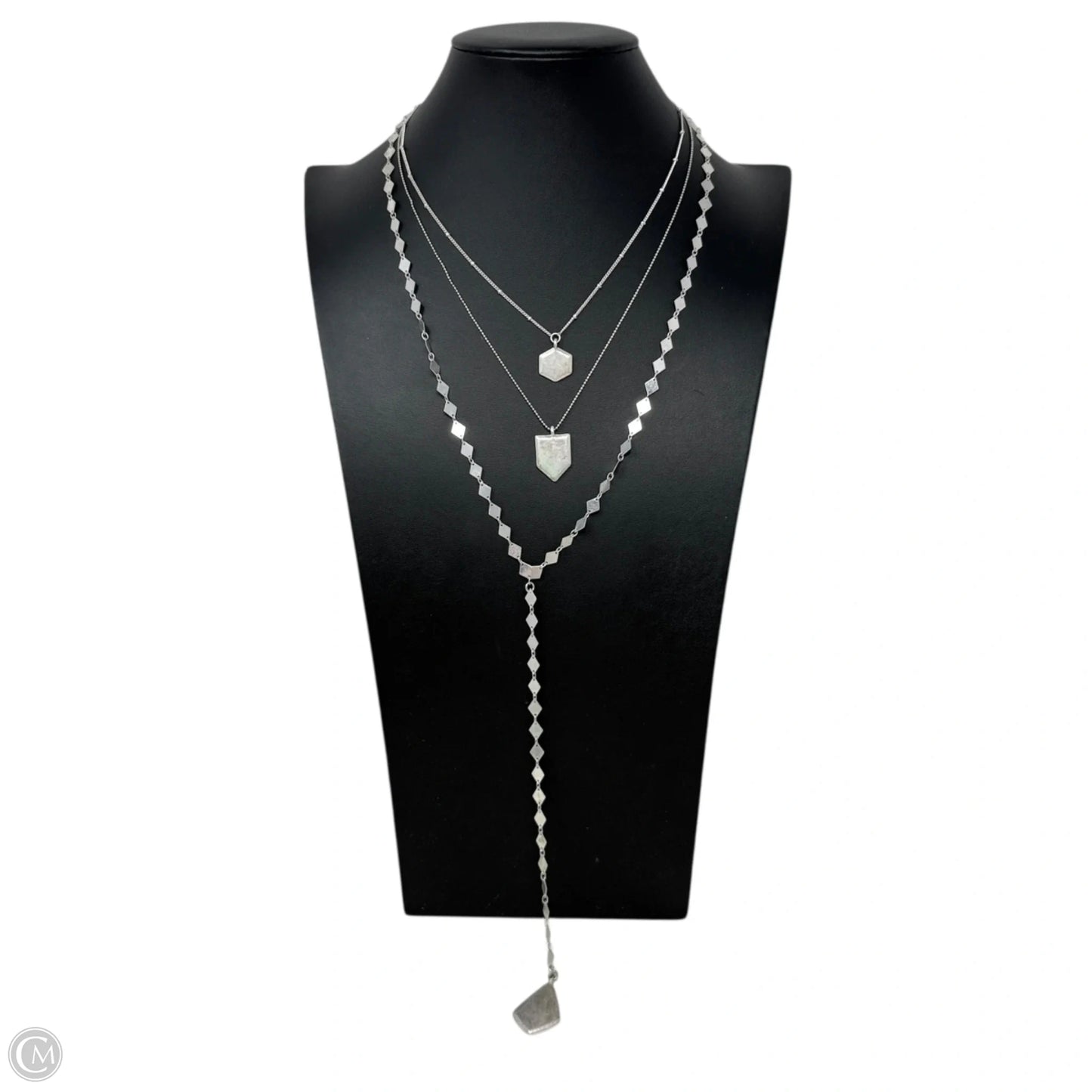 Layered Silver Tone Geometric Lariat Necklace Chain By Chicos