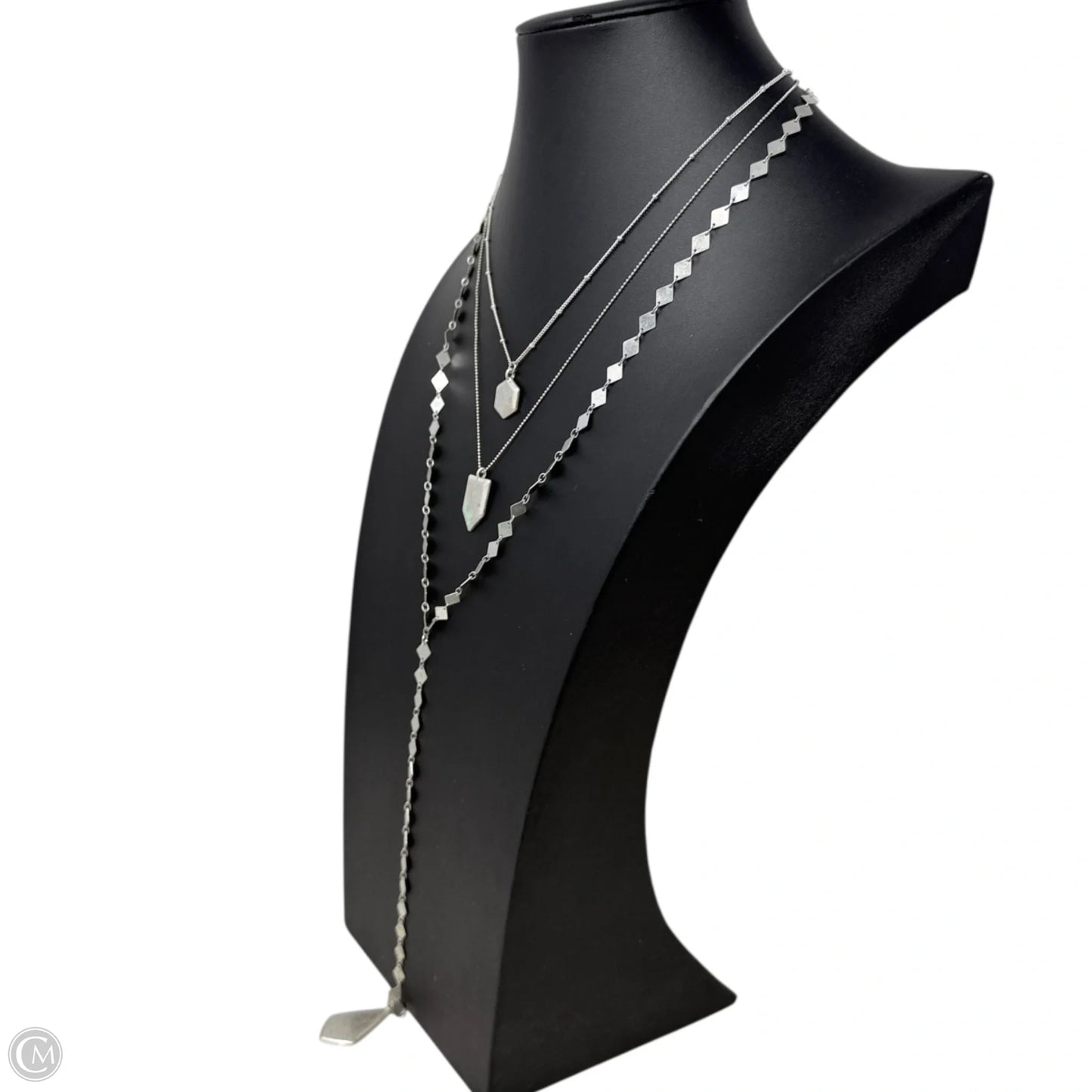 Layered Silver Tone Geometric Lariat Necklace Chain By Chicos