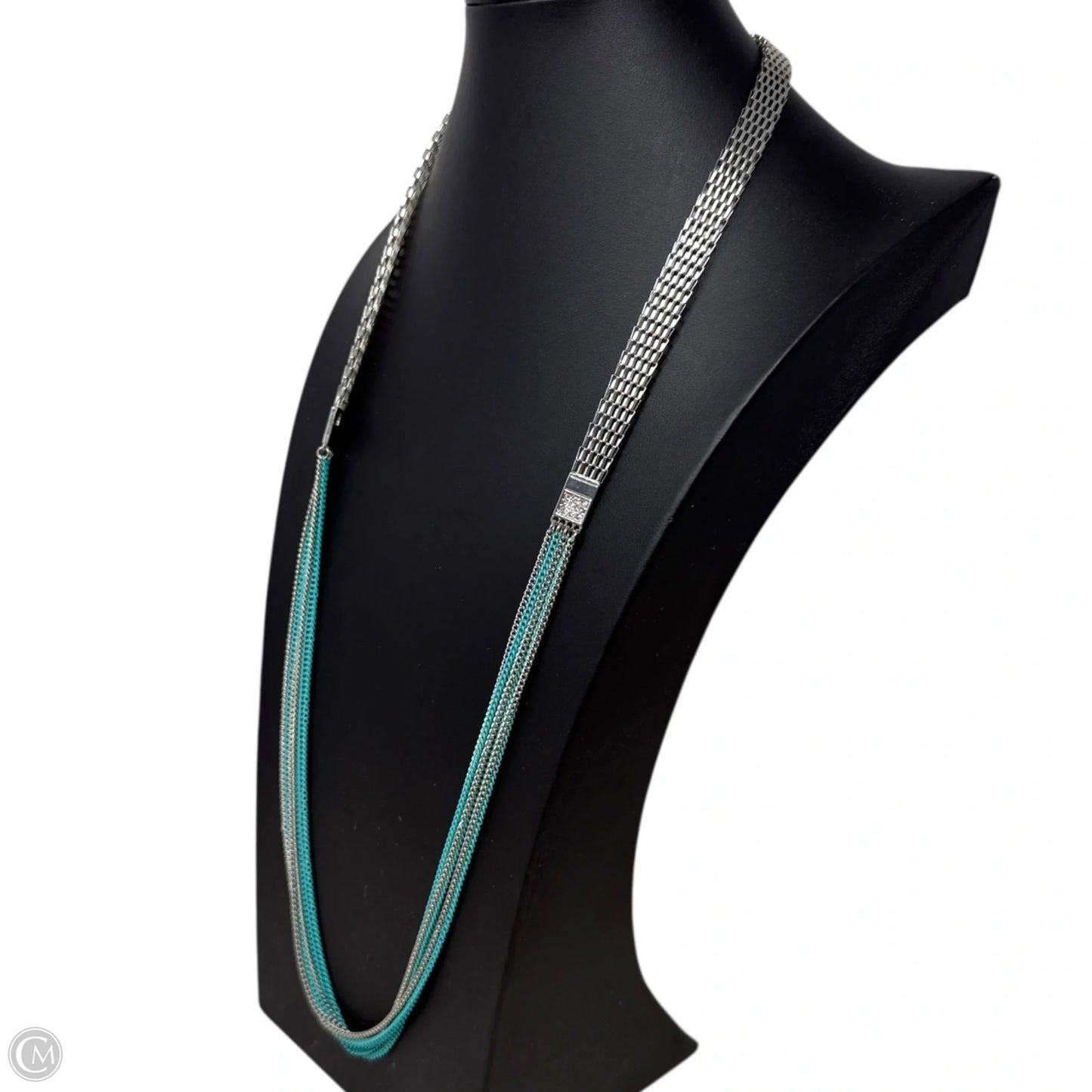 Silver & Turquoise Tone Multi-Strand Mesh Chain Necklace