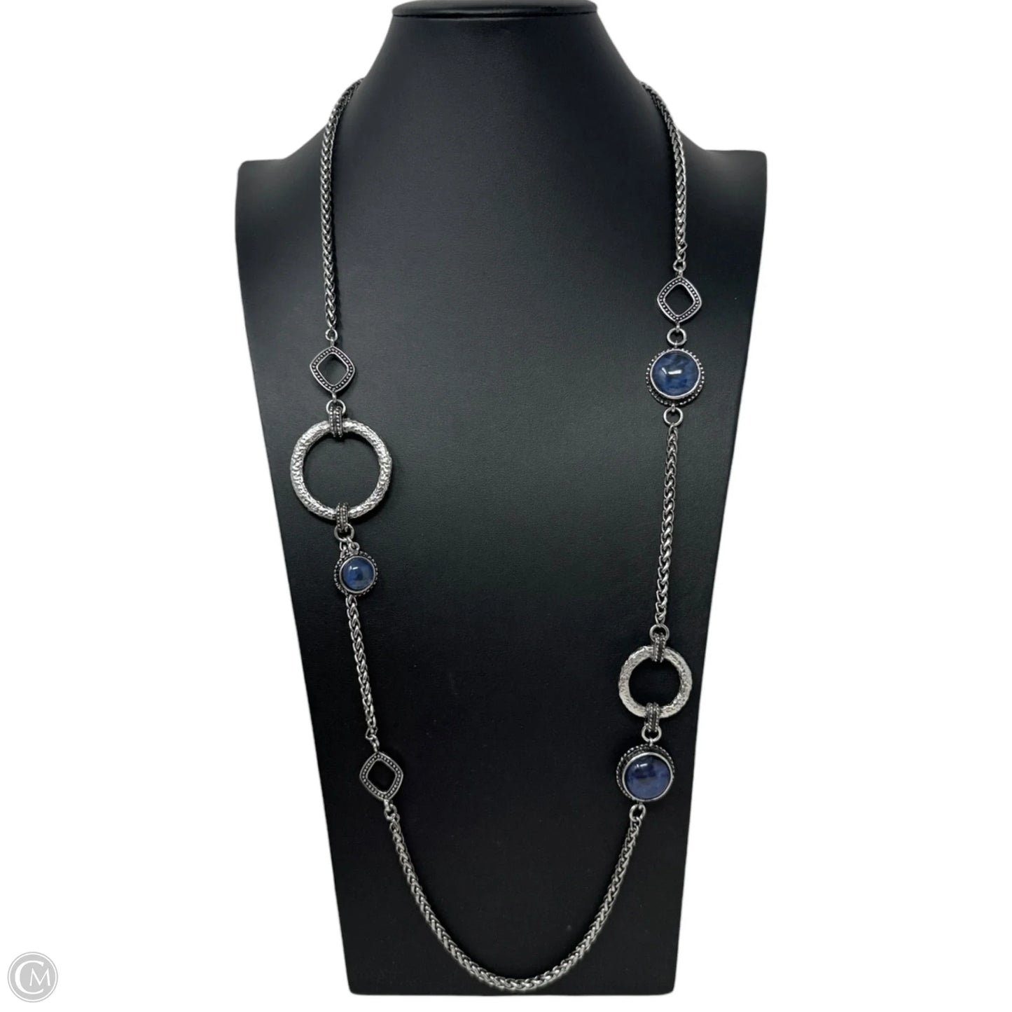 Silvertone & Blue Simulated Lapis Stones Station Necklace By Chicos