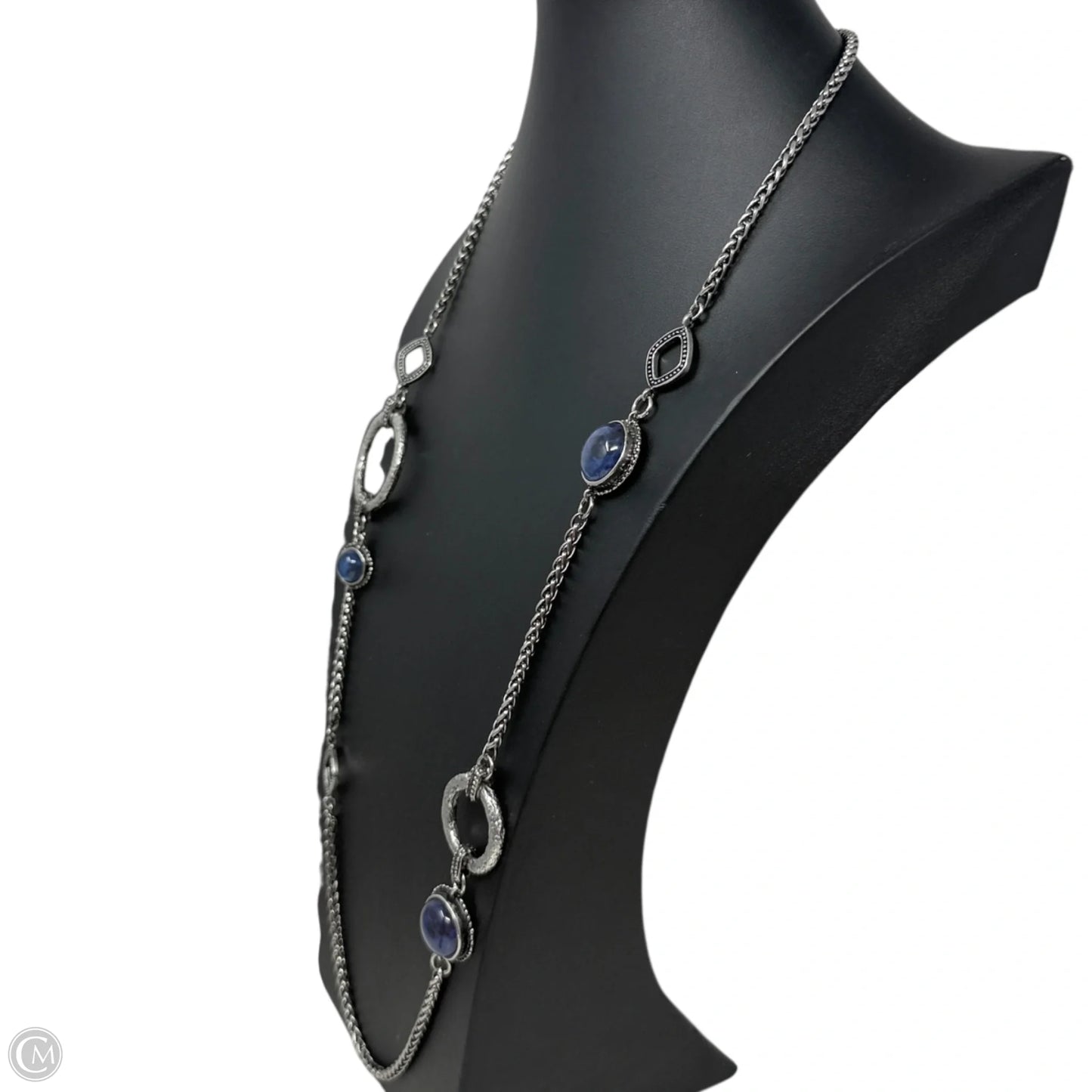 Silvertone & Blue Simulated Lapis Stones Station Necklace By Chicos