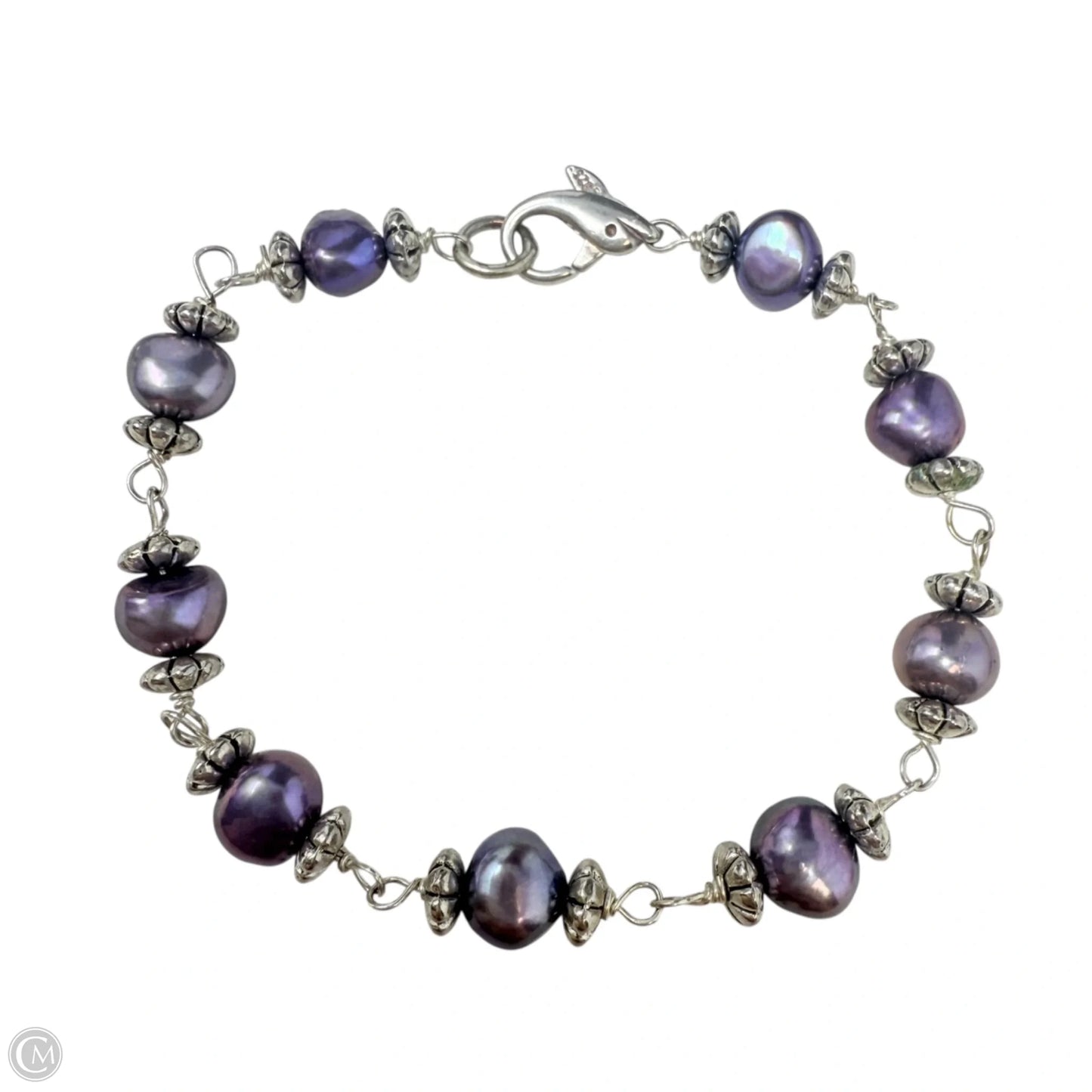 Sterling Silver & Freshwater Pearl Bracelet With Dolphin Clasp