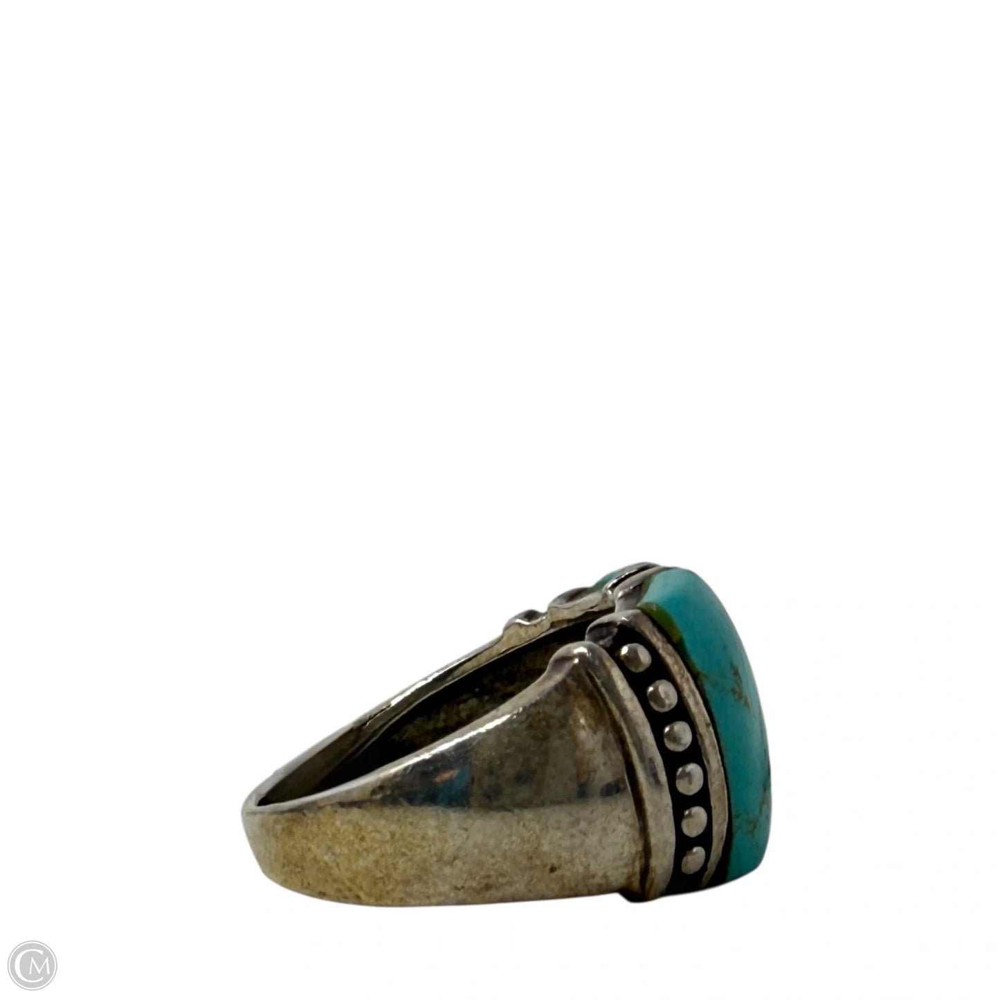 Native Sterling Silver Ring with Two Turquoise Cabochons, Size: 7