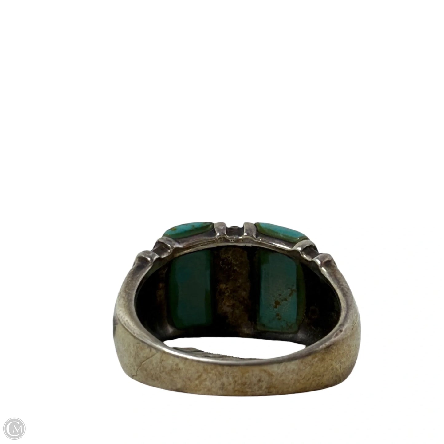 Native Sterling Silver Ring with Two Turquoise Cabochons, Size: 7
