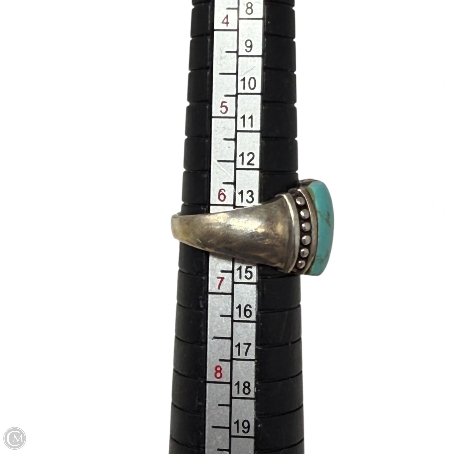 Native Sterling Silver Ring with Two Turquoise Cabochons, Size: 7