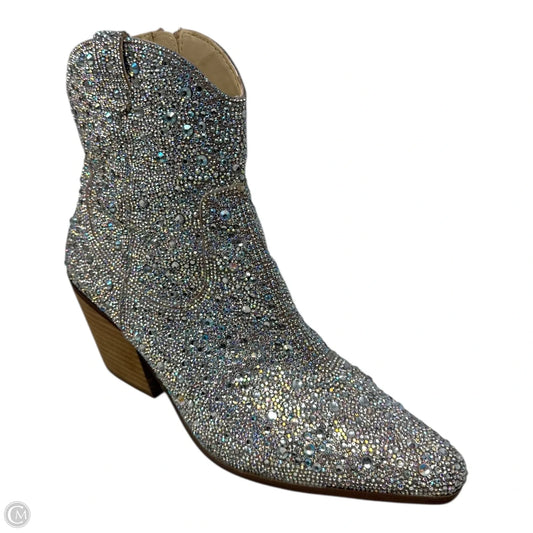 Diva Bedazzled Boots Ankle Heels By Betsey Johnson In Silver, Size: 9