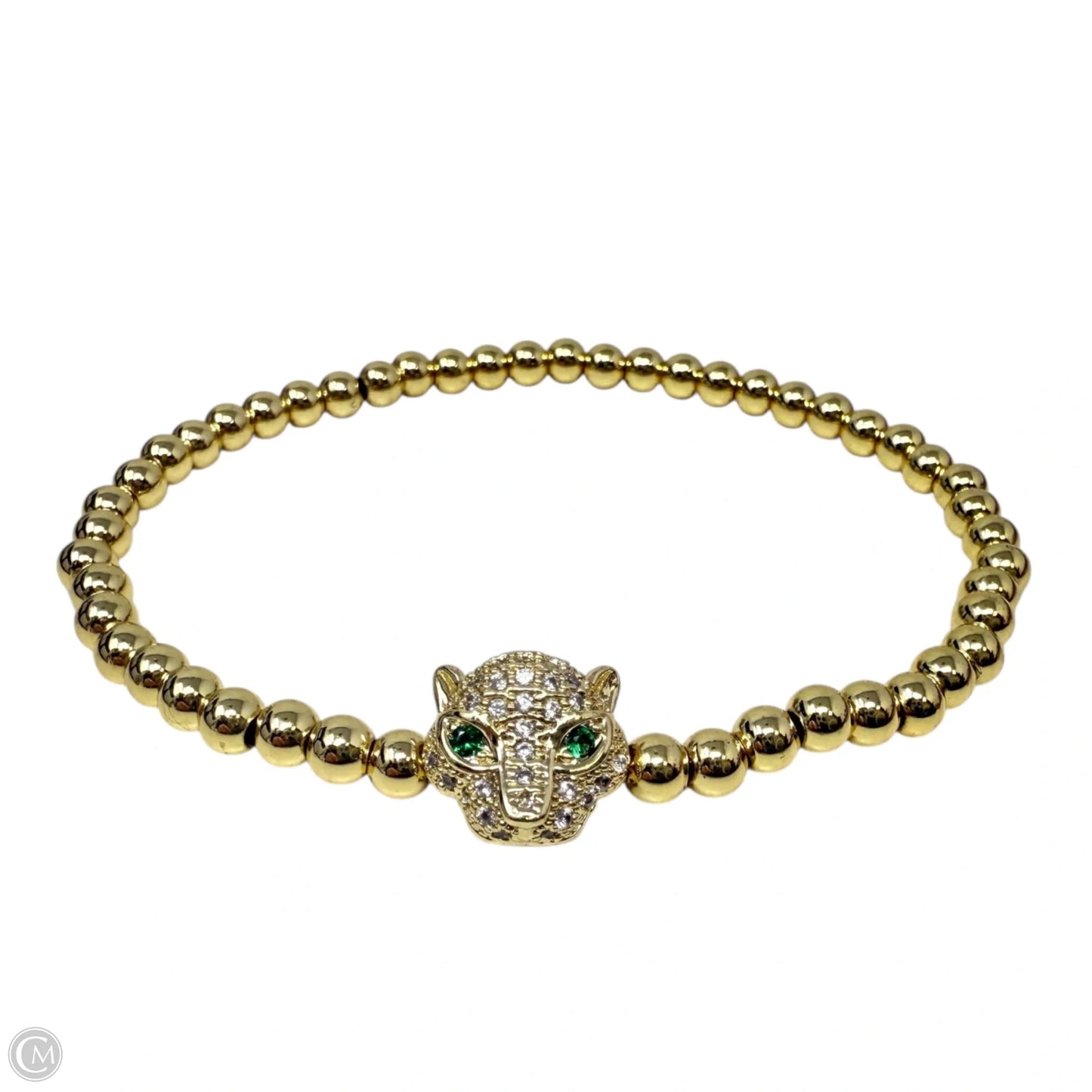 Gold Tone Beaded Panther Head Charm Stretch Bracelet  By Clothes Mentor