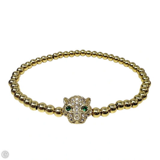Gold Tone Beaded Panther Head Charm Stretch Bracelet  By Clothes Mentor