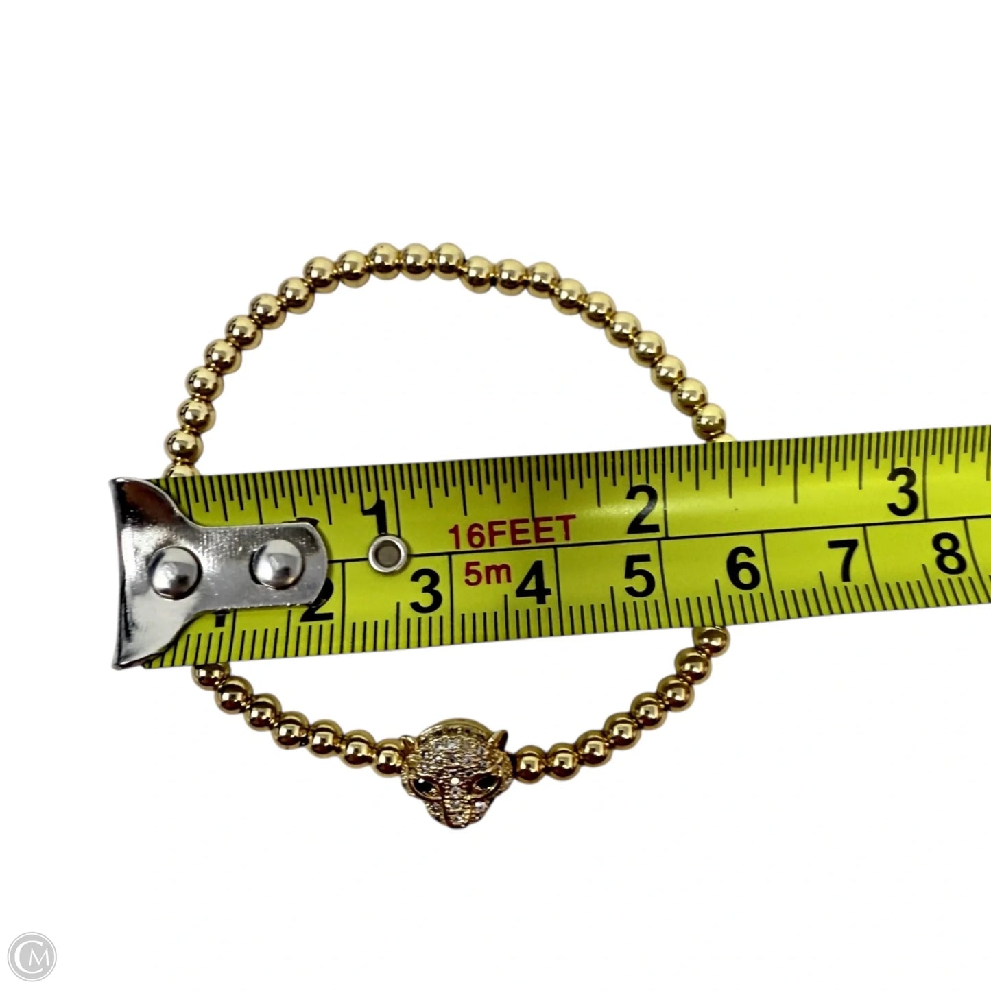 Gold Tone Beaded Panther Head Charm Stretch Bracelet  By Clothes Mentor