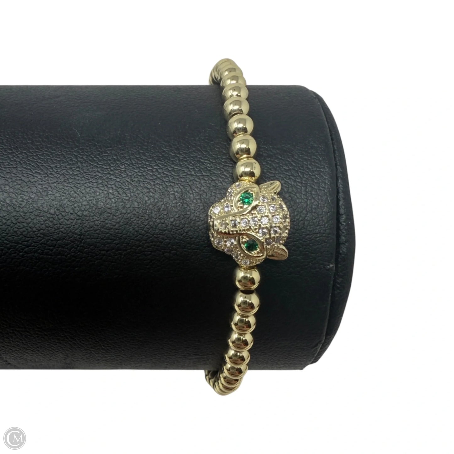 Gold Tone Beaded Panther Head Charm Stretch Bracelet  By Clothes Mentor