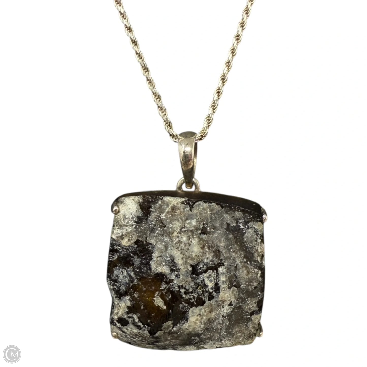 Italian Sterling Silver Rope Chain & Astrophyllite Stone Pendant Necklace