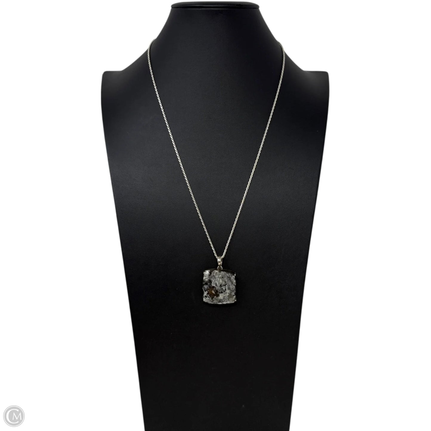 Italian Sterling Silver Rope Chain & Astrophyllite Stone Pendant Necklace