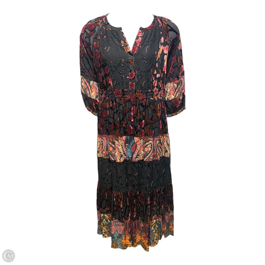 Burnout Velvet Printed Tiered Y-Neck 3/4 Sleeve Dress By John Mark In Multi-colored, Size: M