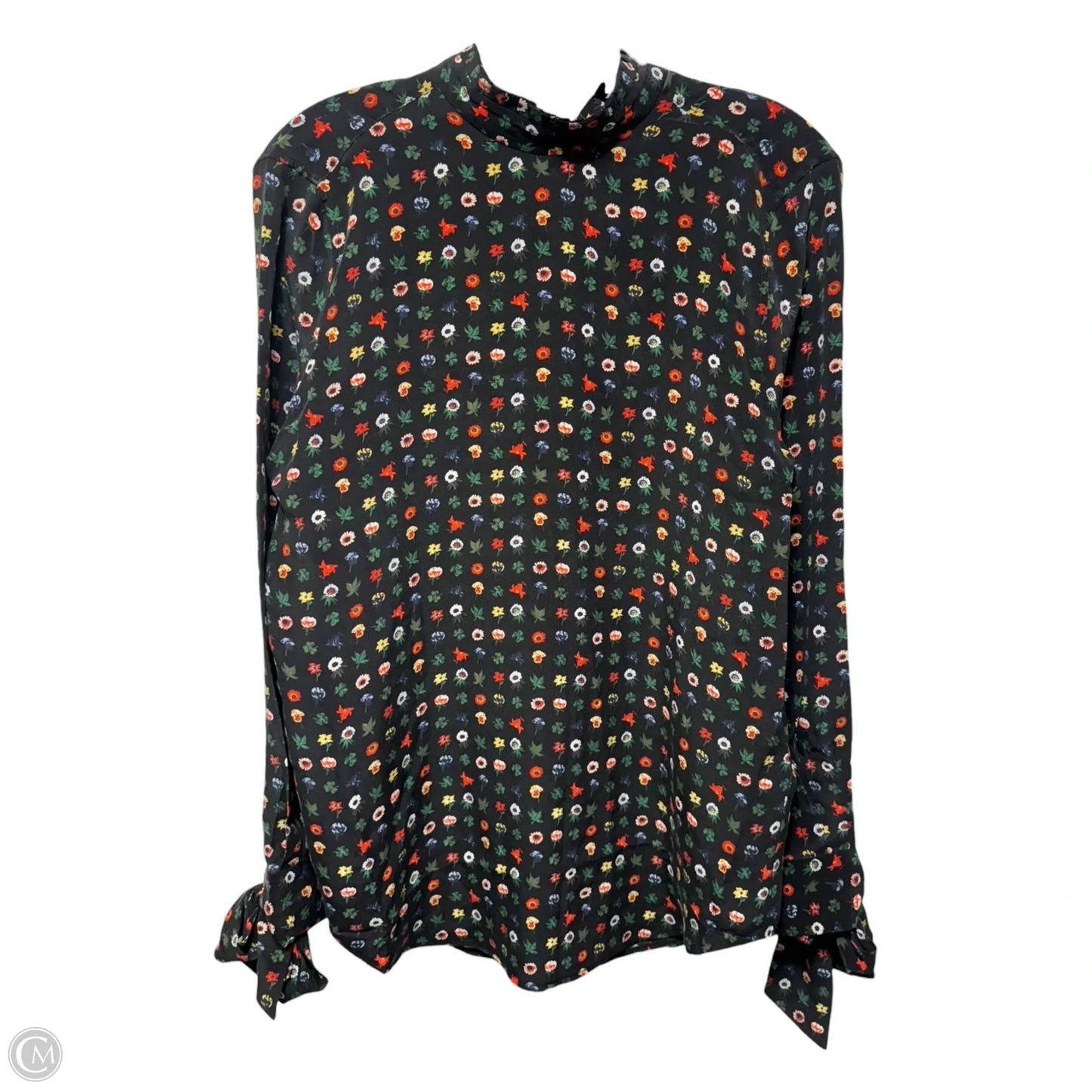 Silk Tie Back Blouse Long Sleeve By Equipment In Floral Print, Size: XS