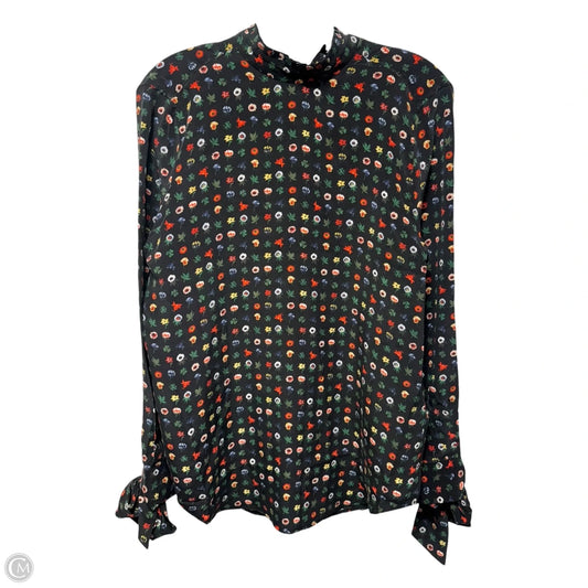 Silk Tie Back Blouse Long Sleeve By Equipment In Floral Print, Size: XS