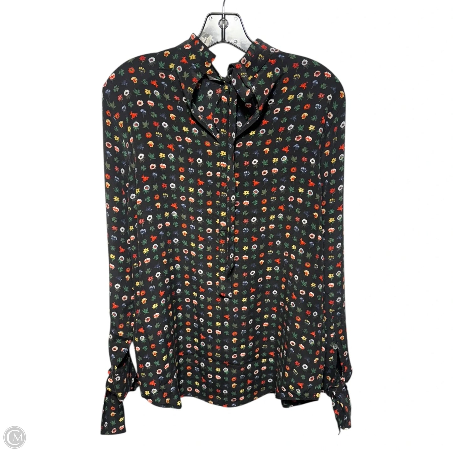 Silk Tie Back Blouse Long Sleeve By Equipment In Floral Print, Size: XS