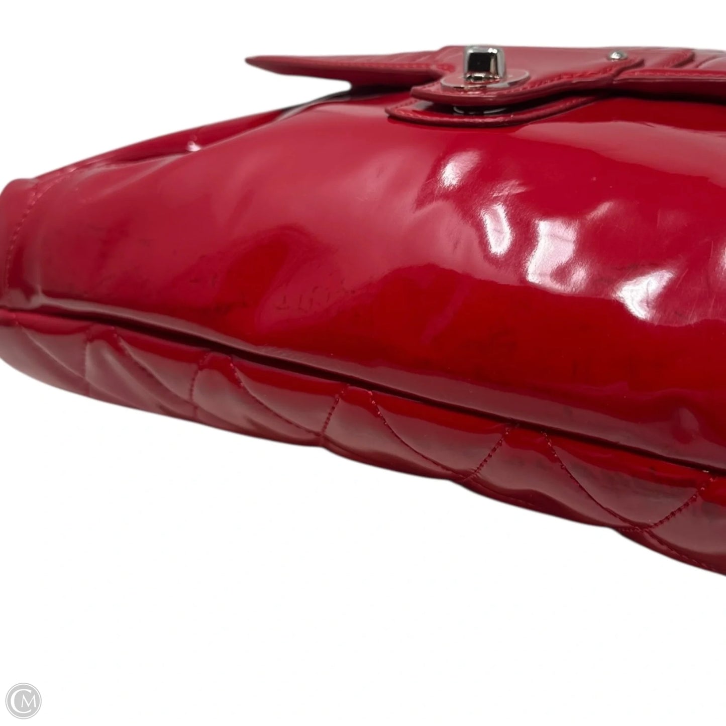 Poppy Liquid Gloss Patent Leather Quilted Shoulder Bag Designer By Coach, Size: Medium