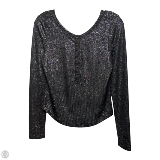 The Andie Ribbed Spotlight Henley Top By Pilcro In Silver and Black, Size: S