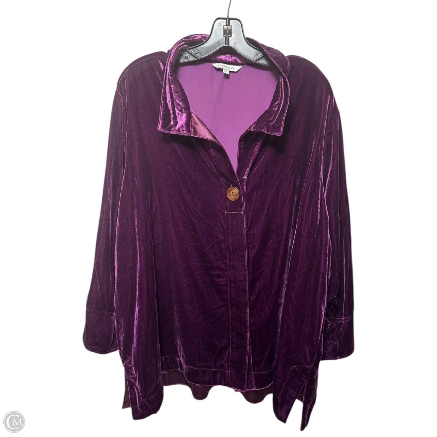 Velvet Essentials Top Long Sleeve By John Mark In Purple, Size: 2x