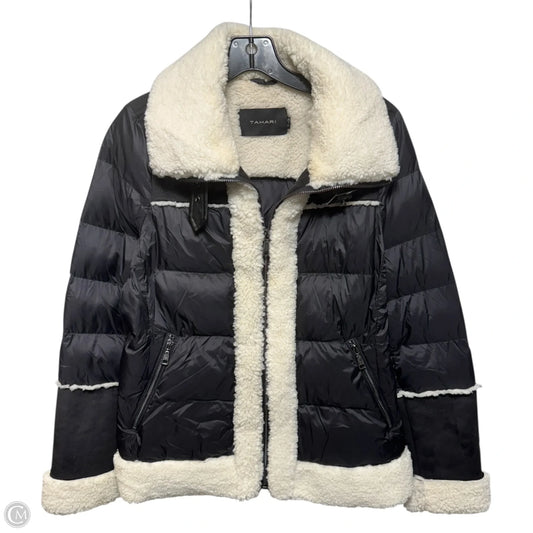 Selena Faux Shearling Puffer Quilted Coat By Tahari In Black & Cream, Size: S