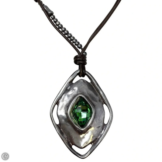 Sterling Silver-Plated Leather & Green Crystal Pendant Necklace By Uno De 50