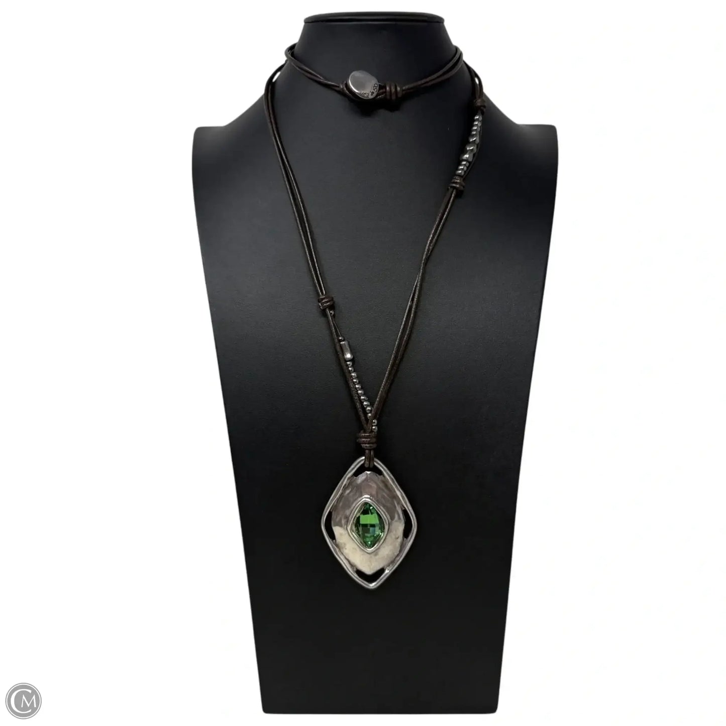 Sterling Silver-Plated Leather & Green Crystal Pendant Necklace By Uno De 50