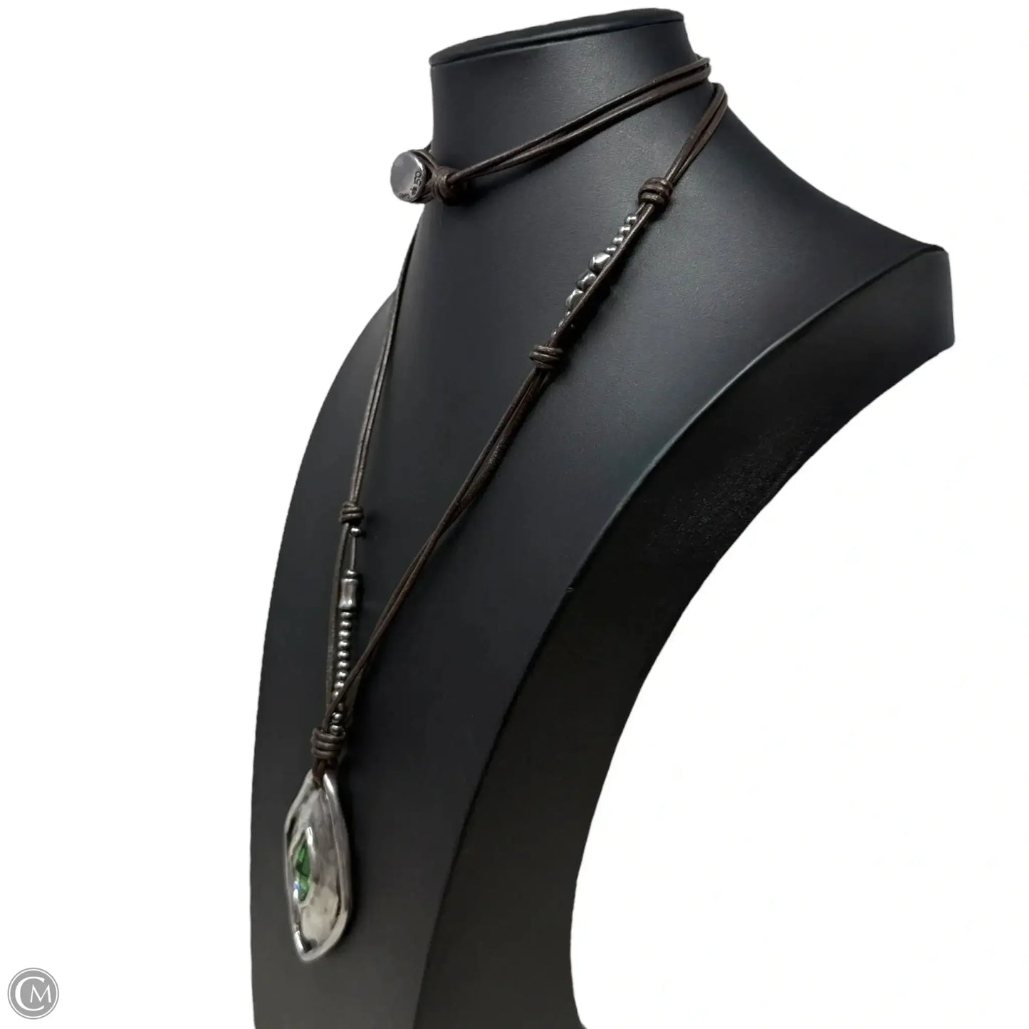 Sterling Silver-Plated Leather & Green Crystal Pendant Necklace By Uno De 50